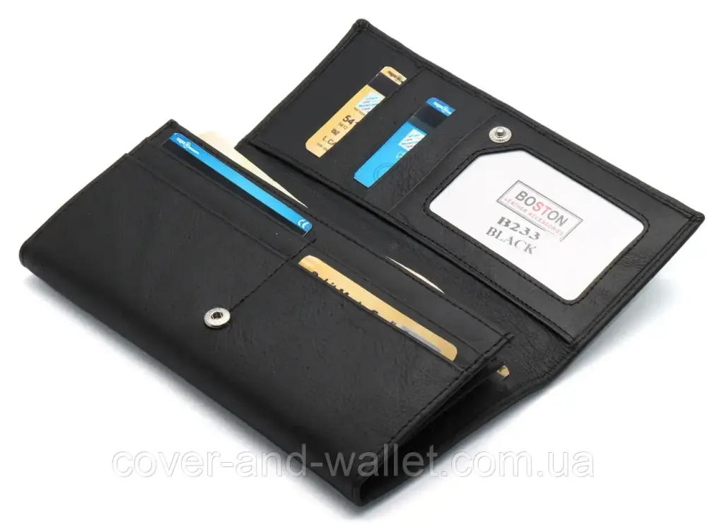 Стильний жіночий шкіряний гаманець на кнопці чорного кольору Boston 233 Київ - фото 6