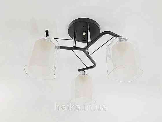 Люстра стельова класична на 3 плафони метал та скло VALESO 2433B/3 Чорний+Хром Київ