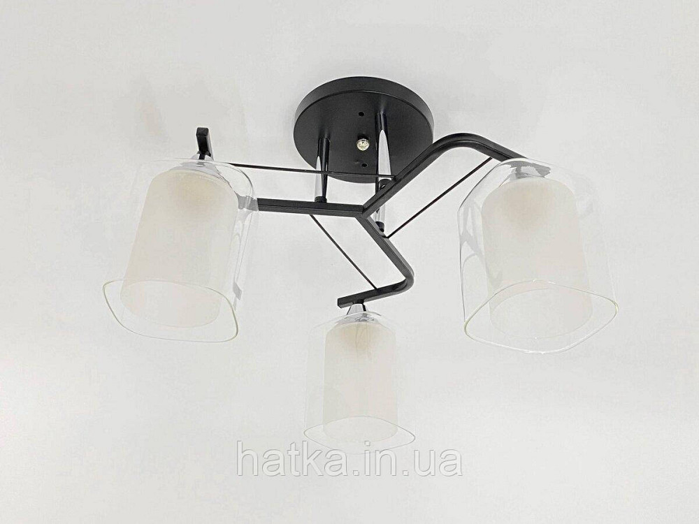 Люстра стельова класична на 3 плафони метал та скло VALESO 2433B/3 Чорний+Хром Київ - фото 1