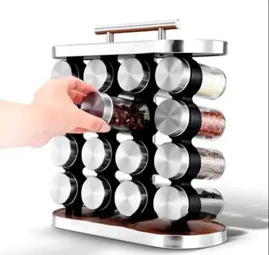 Карусель для специй набор для специй 16 емкостей Stainless steel and wood / органайзер для хранения специй Коломия