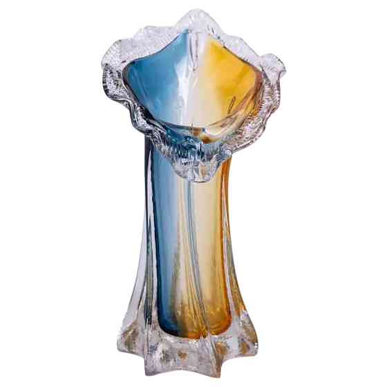 Декоративна скляна ваза для квітів 24.5 см стильна ваза Жовто-синя HP-9-5 Коломия