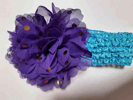 Детская повязка на голову голубая + фиолетовая - окружность головы около 40-52см, диаметр цветка 9см Киев