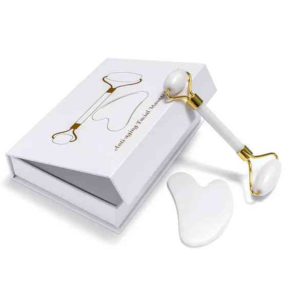 Набір для обличчя з білого нефриту: роликовий масажер і скребок Гуаша Reclaire cosmetics Київ