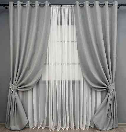 Комплект штор на люверсах VR-Textil Блэкаут двусторонний ASHEN NIGHT № 1845ш Серый 150х270 см 2 шт (37-0286) Киев