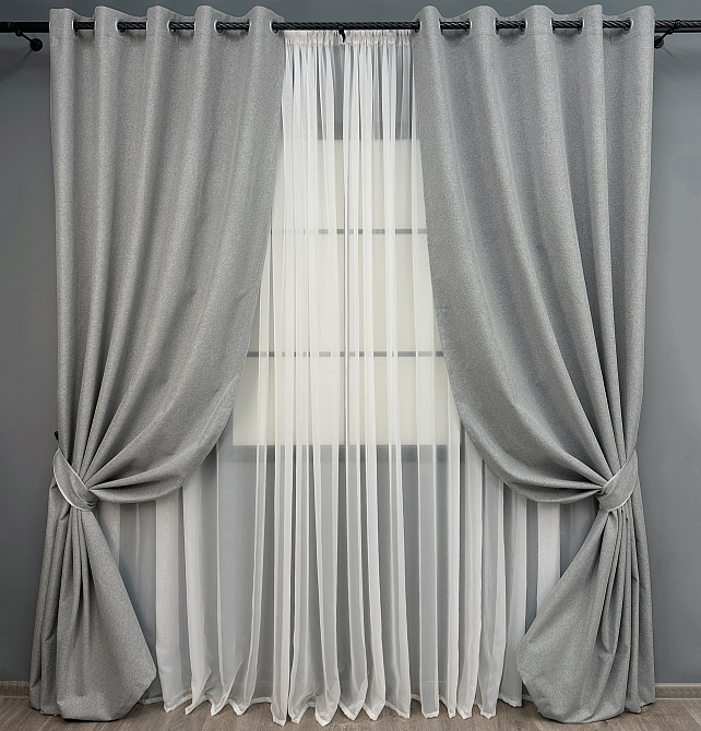 Комплект штор на люверсах VR-Textil Блэкаут двусторонний ASHEN NIGHT № 1845ш Серый 150х270 см 2 шт (37-0286) Киев - изображение 2