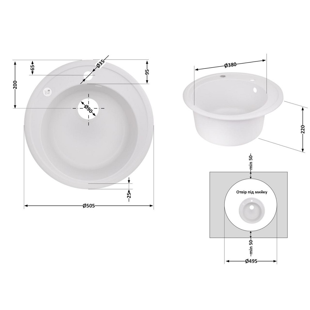 Кухонная мойка Lidz D510/200 WHI-01 (LIDZWHI01D510200) Киев - изображение 2
