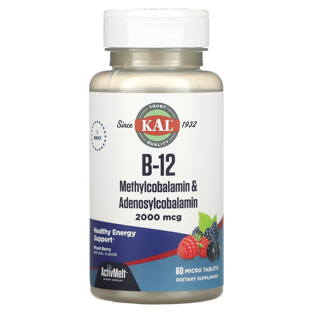 Витамин B12 (B-12 Methylcobalamin & Adenosylcobalamin) 2000 мкг 60 таблеток ягоды Киев - изображение 1