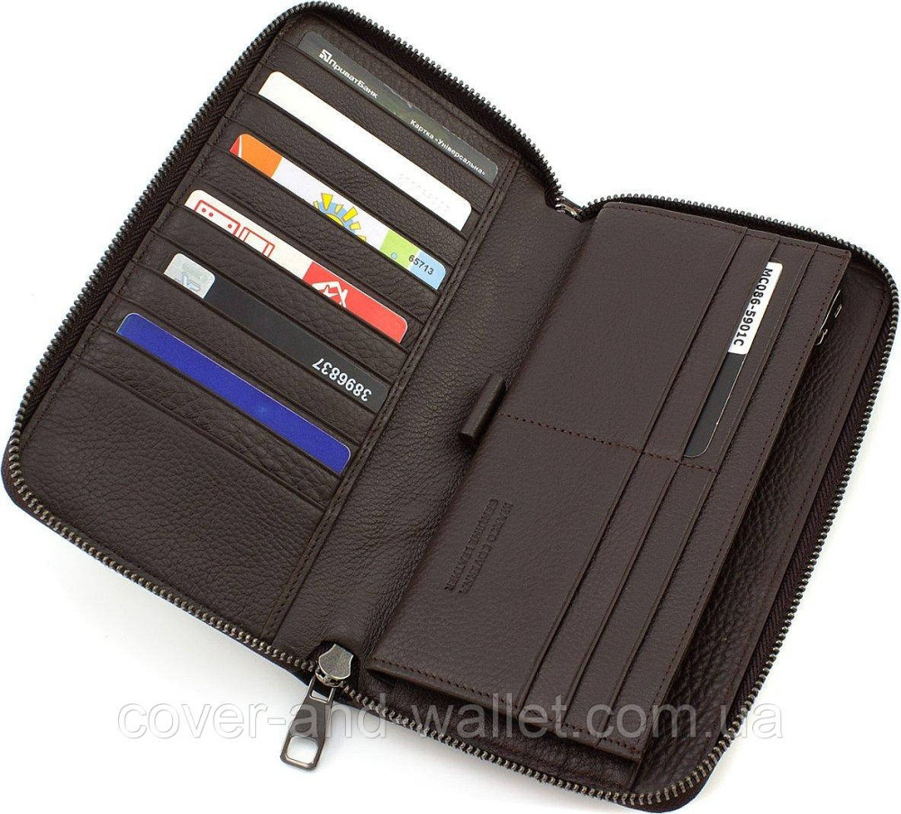 Коричневый мужской кошелек-клатч на молнии из кожи под крокодила Marco Coverna Киев - изображение 7