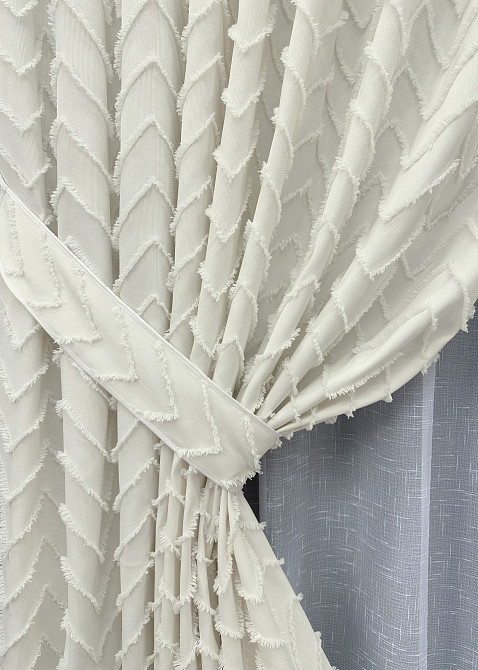 Комплект штор VR-Textil Лен Букле 200х270 2шт и Тюль 500х270 1815ш-115т Молочный с белым 71-045/6 Киев - изображение 4