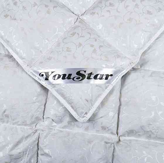 Полупуховое двуспальное одеяло YouStar 50% пух 50% перо, Тик, размер 175х205 см (Серебро) Сумы