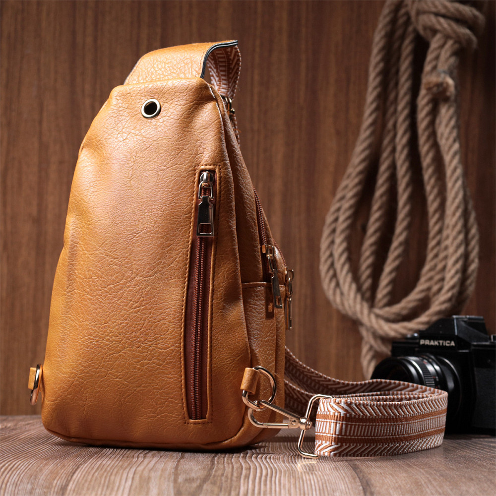 Яркая женская сумка через плечо с отверстием для наушников из экокожи Vintage 22788 Желтый Киев - изображение 10