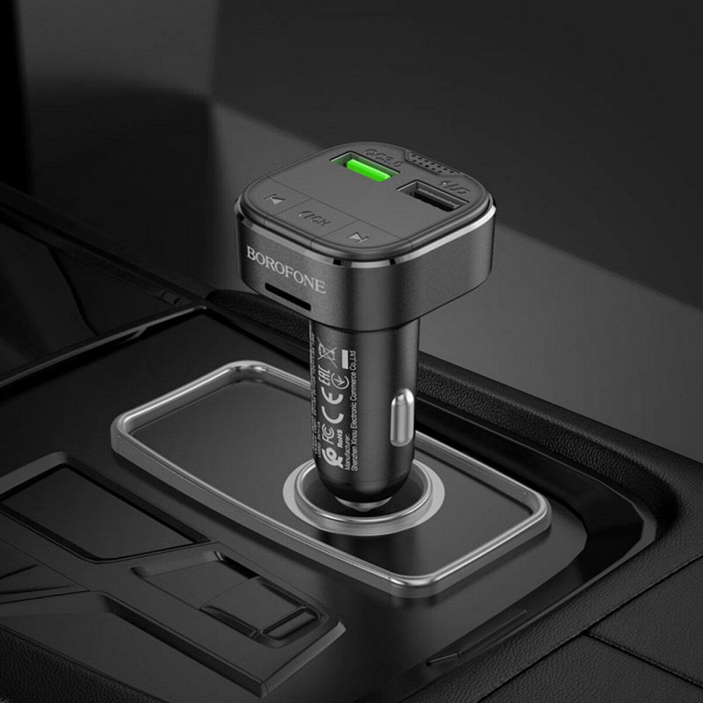Автомобильное зарядное устройство с FM-модулятором BOROFONE BC43 Flash QC3.0 car BT FM transmitter 18W Black Одесса - изображение 7