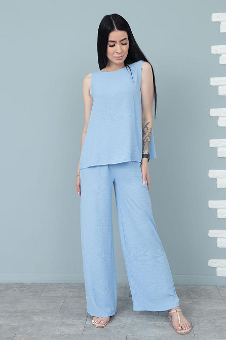 Літній костюм зі штанами палаццо "Stellar" оптом | Норма і батал | Розпродаж моделі Блакитний, 46-48 Київ - фото 3