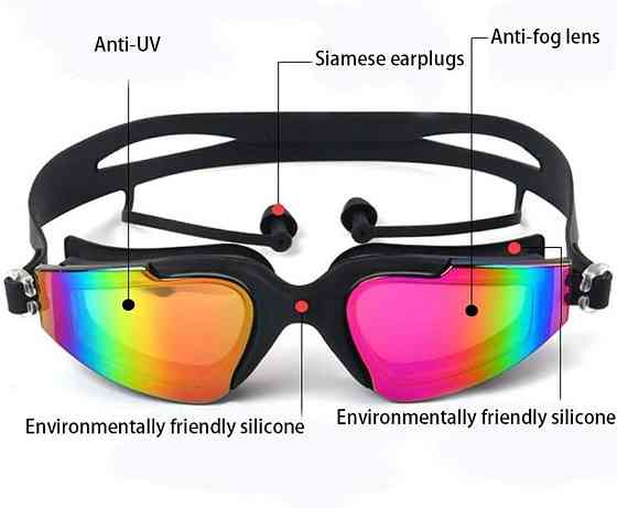 Плавальні окуляри з берушами та UV-захистом, чорні Київ