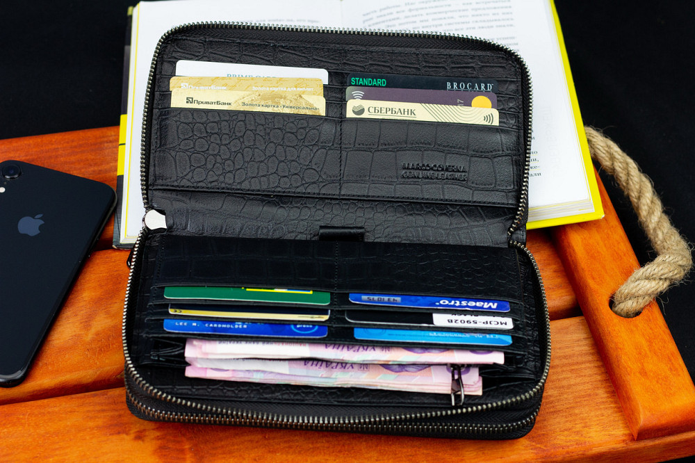 Чорний гаманець-клатч на дві блискавки із фактурної натуральної шкіри Marco Coverna MCJP-5902B Київ - фото 8