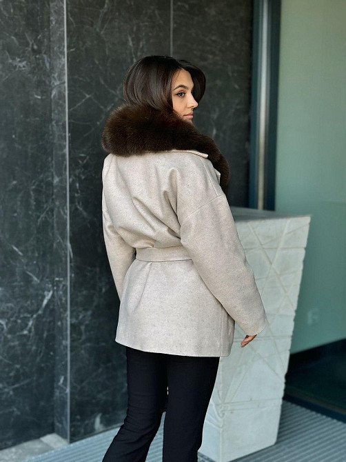 Жіноче пальто з хутряним коміром Бежевий, 46 Харків - фото 3