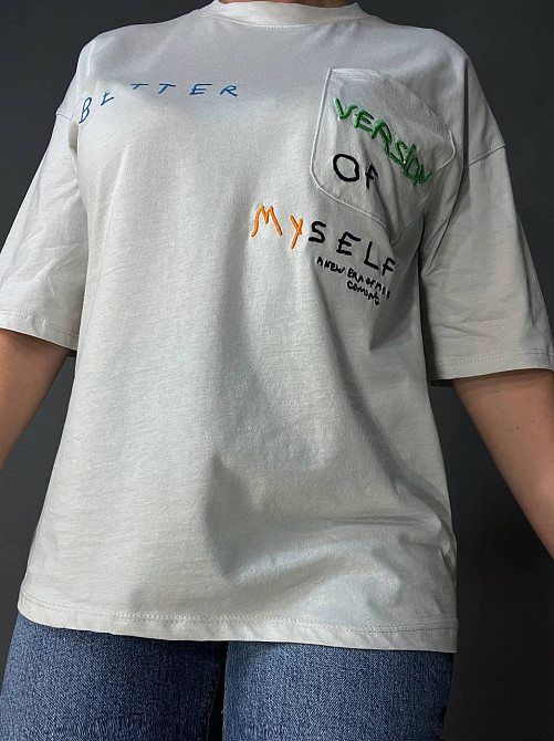 Футболка женская Pepper&mint BX24-19 светло-серая оверсайз с карманом и вышивкой, светло-серый, S Киев - изображение 7