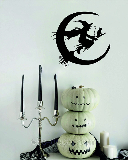 Декоративное настенное Панно «Ведьма на метле с котом», Декор на стену 90*86 см, Черный Киев - изображение 4