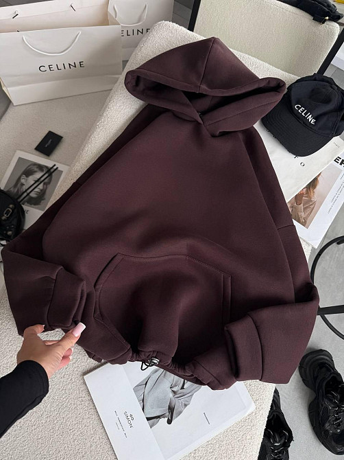 Женская базовая кофта худи из турецкой тринитки на флисе Шоколад Одесса - изображение 6