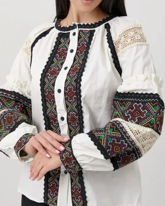 Женская современная вышиванка с кружевными вставками 80% хлопок, 20% полиэстер 50 Одесса - изображение 4