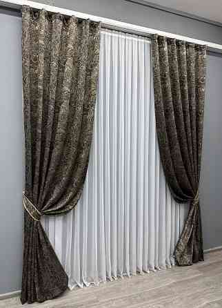 Комплект готовых штор VR-Textil Жакард Fantasy № 1632ш Венге с бежевым 150х270 см 2 шт (33-0929) Киев