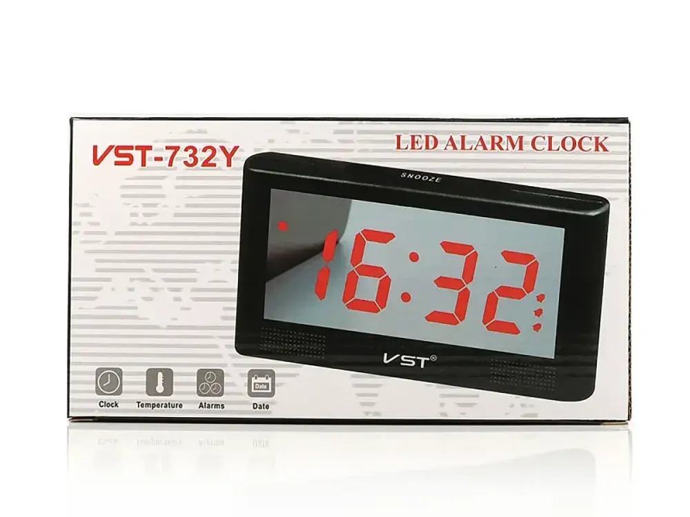 Електронний настільний годинник VST-732Y, зелене підсвічування, кварцовий стабілізатор, від мережі та батарейок AA Одеса - фото 3