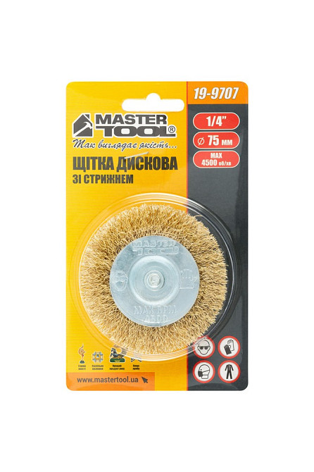 MASTERTOOL Щітка дискова MASTERTOOL з латунованого рифленого дроту Ø 75 мм зі стрижнем ¼" 19-97 Коломия - фото 3