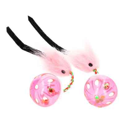 Игрушка для кошек Hippie Pet М'ячики з мишкою рожеві 26 см 2 шт (HIPCT18026RO) Винница