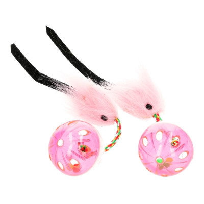Іграшка для котів Hippie Pet М&apos;ячики з мишкою рожеві 26 см 2 шт (HIPCT18026RO) Вінниця - фото 1
