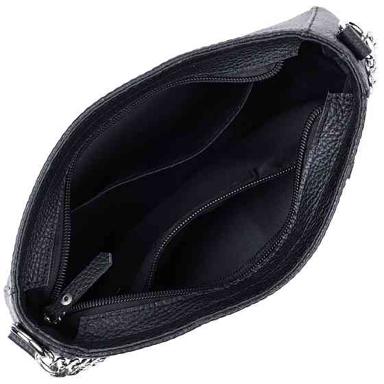 Жіноча сумка багет з ланцюжком і ремінцем що знімається з зернистої натуральної шкіри Чорна (SHVIGEL) Київ