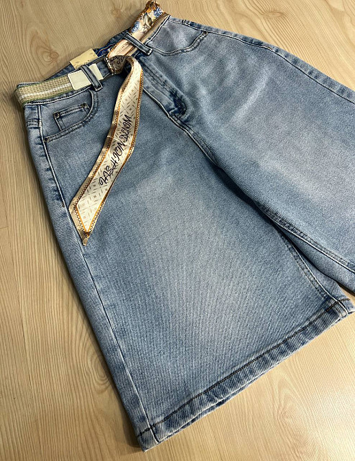 Шорти жіночі джинсові Vindasion 4059 бермуди подовжені з поясом-хусткою блакитні, блакитний, 25, 25, 65 см, 98 см Київ - фото 14