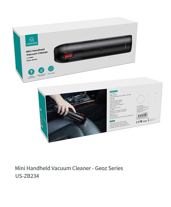 Автомобільний пилосос Usams US-ZB234 Mini Handheld Vacuum Cleaner Geoz Series Suction 6000Pa Black Киев - изображение 5