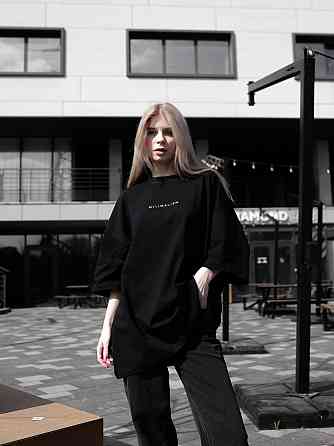Парні футболки оверсайз(oversize) для чоловіка і дружини, для закоханих пар SANE з принтом кіт стрес чорні Одеса