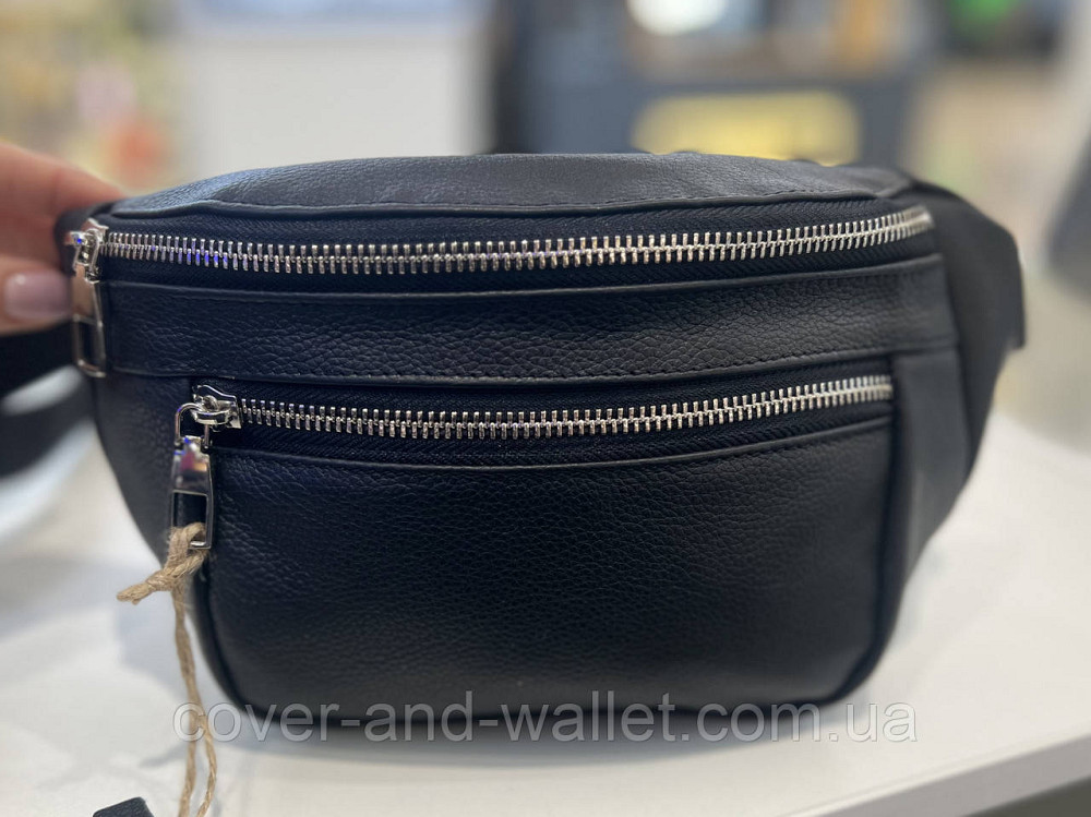 Класична чоловіча сумка бананка з натуральної фактурної шкіри ST Leather K1-17 Black Київ - фото 8