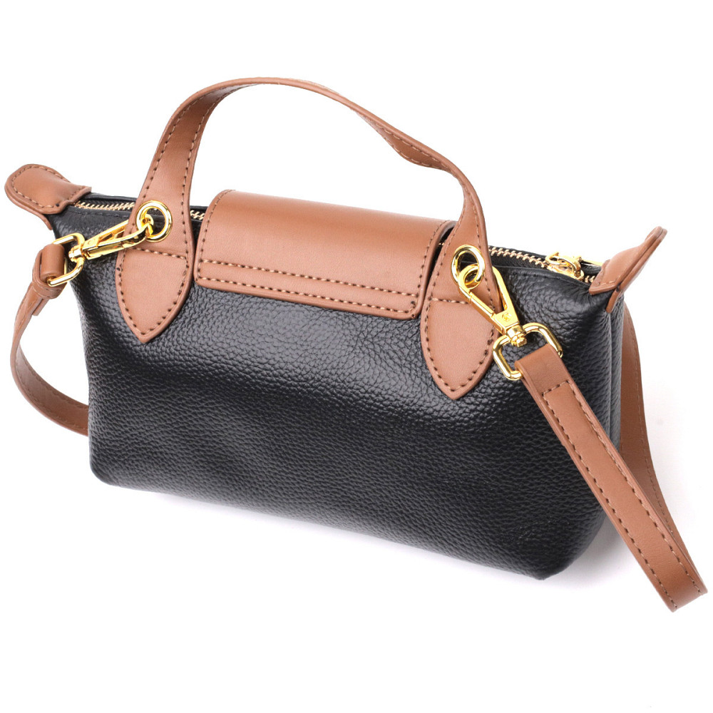 Стильна сумка з цікавим клапаном з натуральної шкіри Vintage 22252 Чорна Київ - фото 2