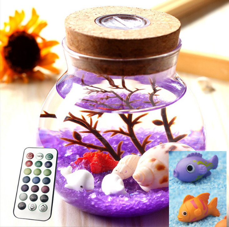 Ночник в банке ПУЛЬТ МУЛЬТИЦВЕТ,   подарочный набор собери сам! ФИОЛЕТОВЫЙ с рыбками Кременчуг - изображение 1