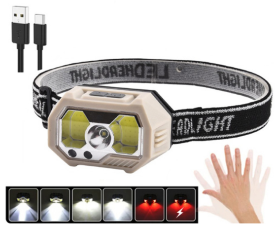 Налобный фонарь SH-S31-XPE+COB, Белый, Красный, Motion Sensor, встроенный аккумулятор, ЗУ Type-C Днепр