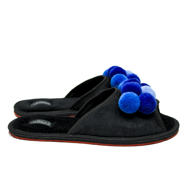 Тапки жіночі домашні відкриті на підошві "Синій помпон" чорний Одеса - фото 9