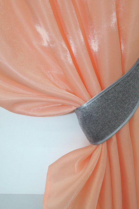 Кухонные шторы VR-Textil № 073к с ламбрекеном и подхватами персиковый с серым 270х170 см (52-0217) Киев - изображение 3