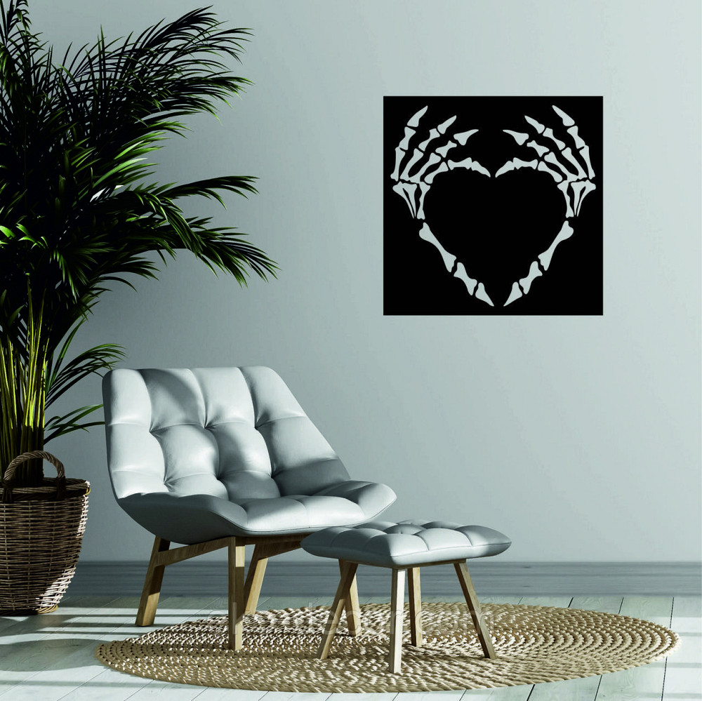 Декоративное настенное 3D Панно «Скелет», Декор на стену с объемом 70*70 см, Черный Киев - изображение 3