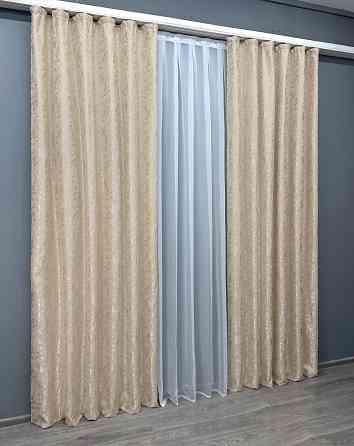 Комплект готовых штор VR-Textil Лен мрамор Pavliani VO № 1767ш бежевый 150х270 см 2 шт (33-0723) Киев