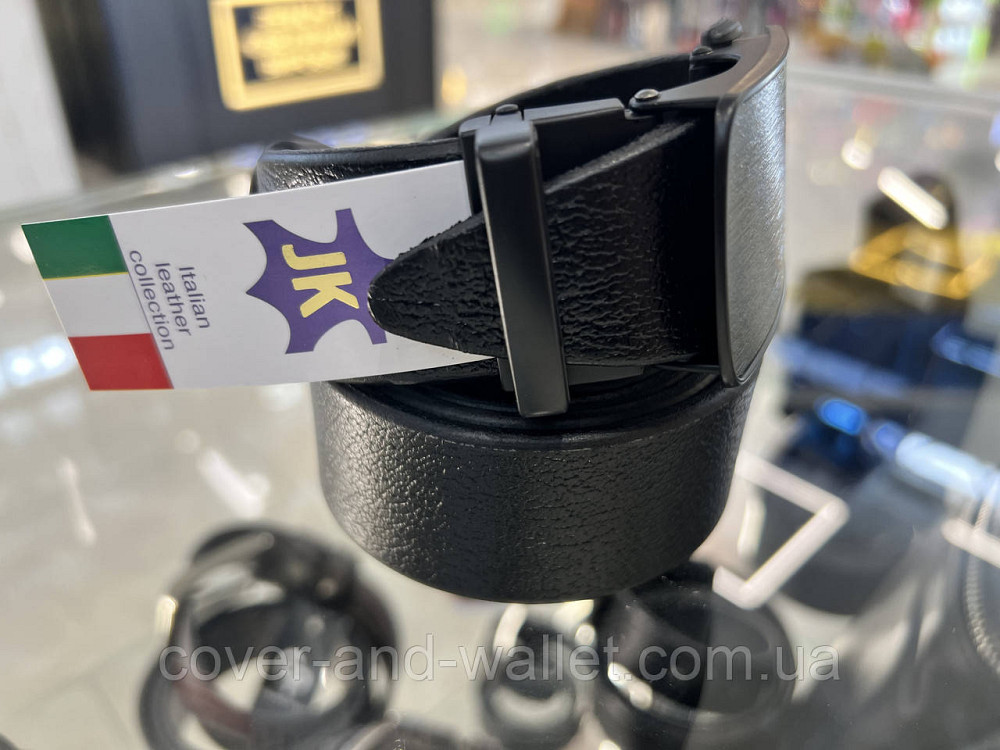 Брючний чоловічий ремінь з натуральної шкіри чорного кольору з пряжкою-автомат 35мм PS Leather Київ - фото 2