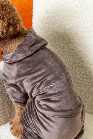 Костюм для собак велюровий Dogs Bomba з капюшоном трикотаж весна-осінь для середніх порід Кураж Тауп 8 Одеса
