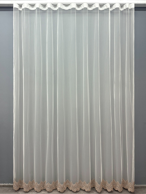 Тюль VR-Textil 1699т Грек-сетка с вышивкой Молочный с пудровым 300х270 см (42-0733) Киев - изображение 2