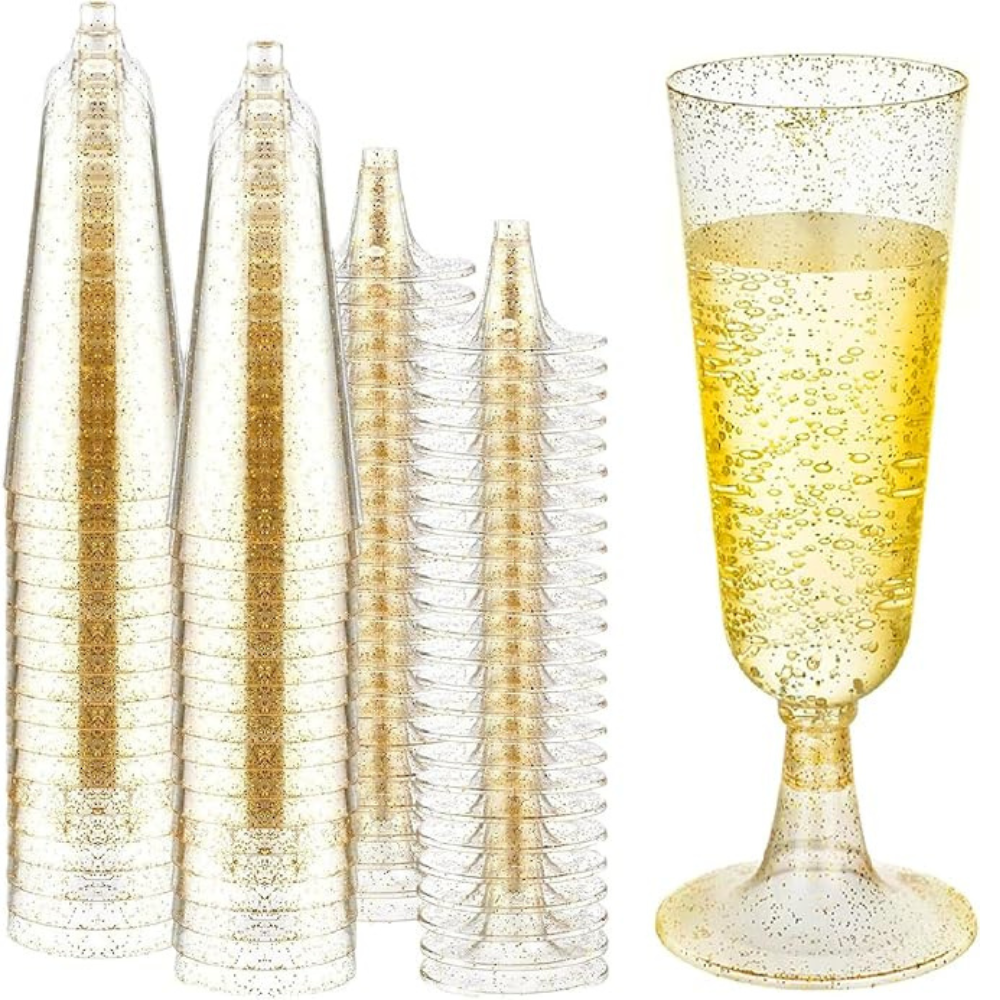 Набор бокалов пластиковых для шампанского премиум класса 10 шт,многоразовые для торжеств золото Каменец-Подольский - изображение 7