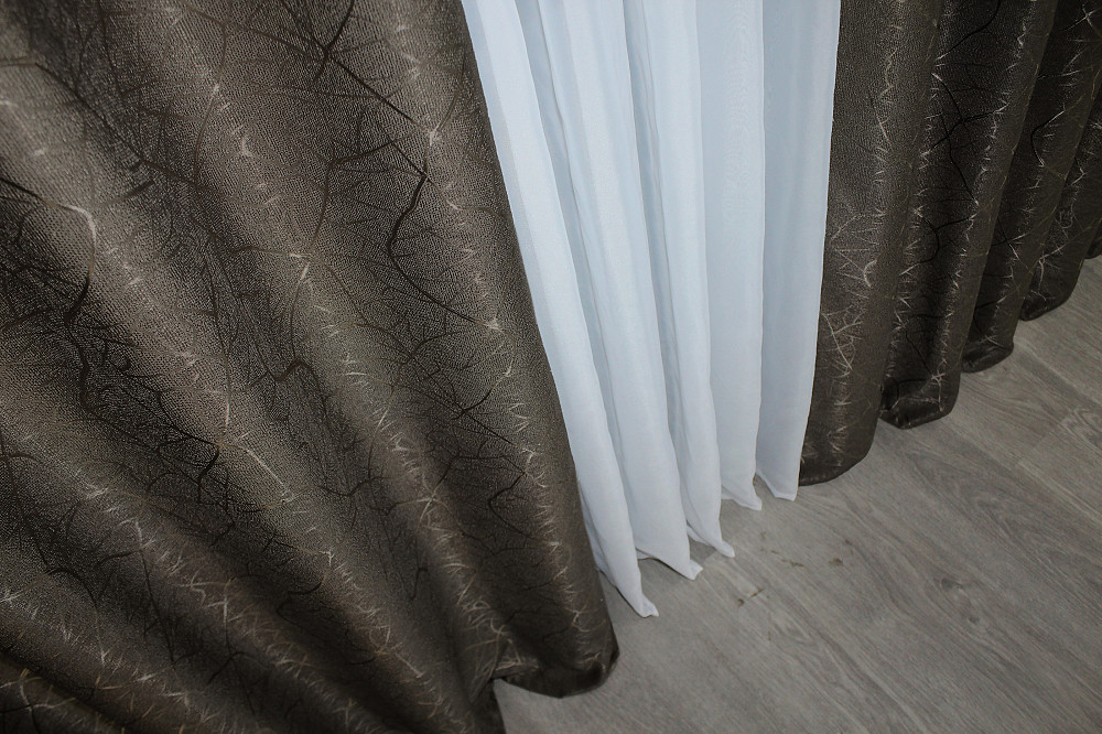 Комплект готовых штор VR-Textil Лен Саванна № 631ш Какао 100х275 см 2 шт (31-378) Киев - изображение 8