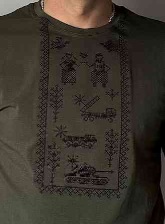 Патріотичні чоловіча футболки кольору хакі вишиті хрестиком президентська Київ