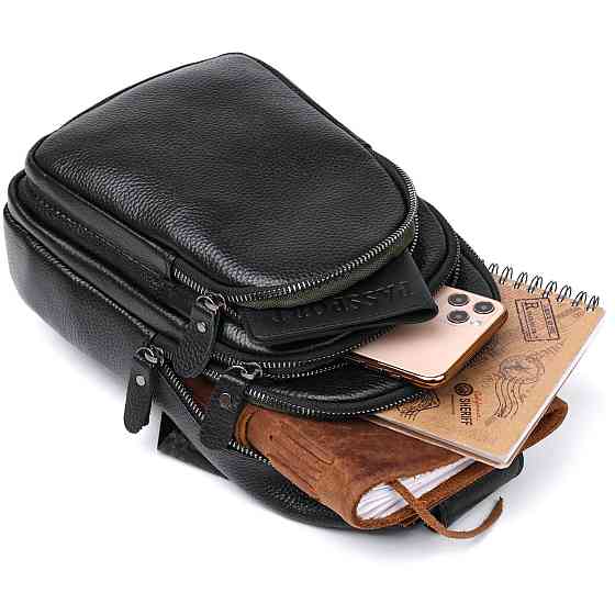 Компактна шкіряна чоловіча сумка через плече Чорний (Vintage) Київ