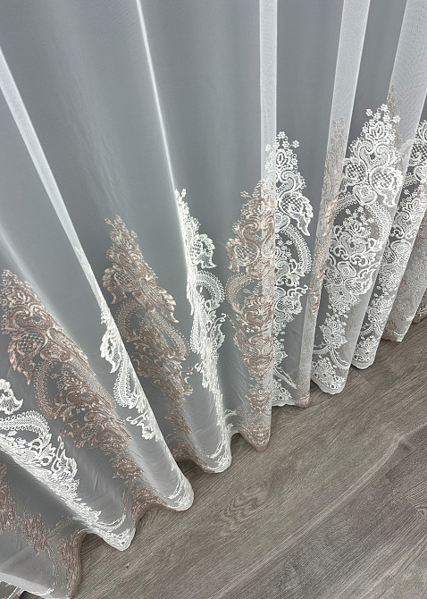 Тюль фатин с вышивкой и люрексом Цвет молочный с пудровым 1857т Киев - изображение 6