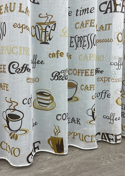 Тюль лен с принтом цвет белый с коричневым 1858т Киев - изображение 6